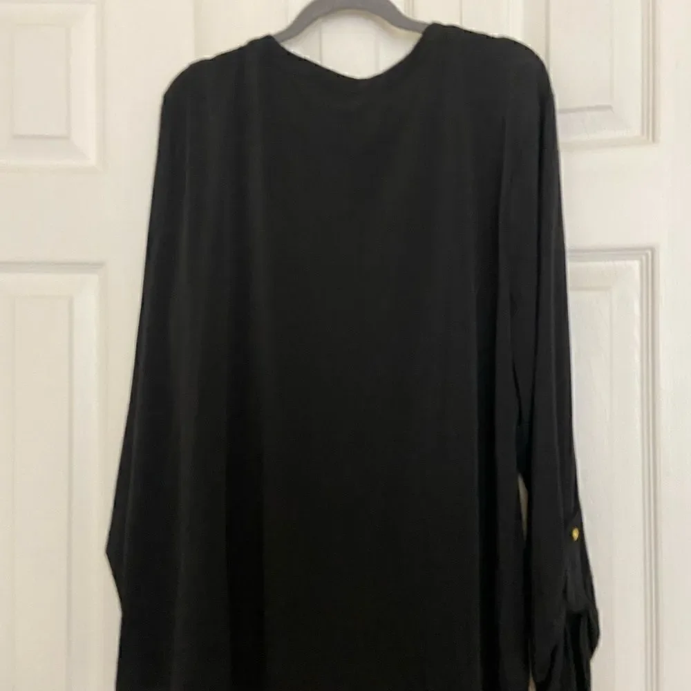 Always Indigo Long Sleeve Black Blouse Size 3X 1/4 Gold Zipper - Picture 7 of 12
